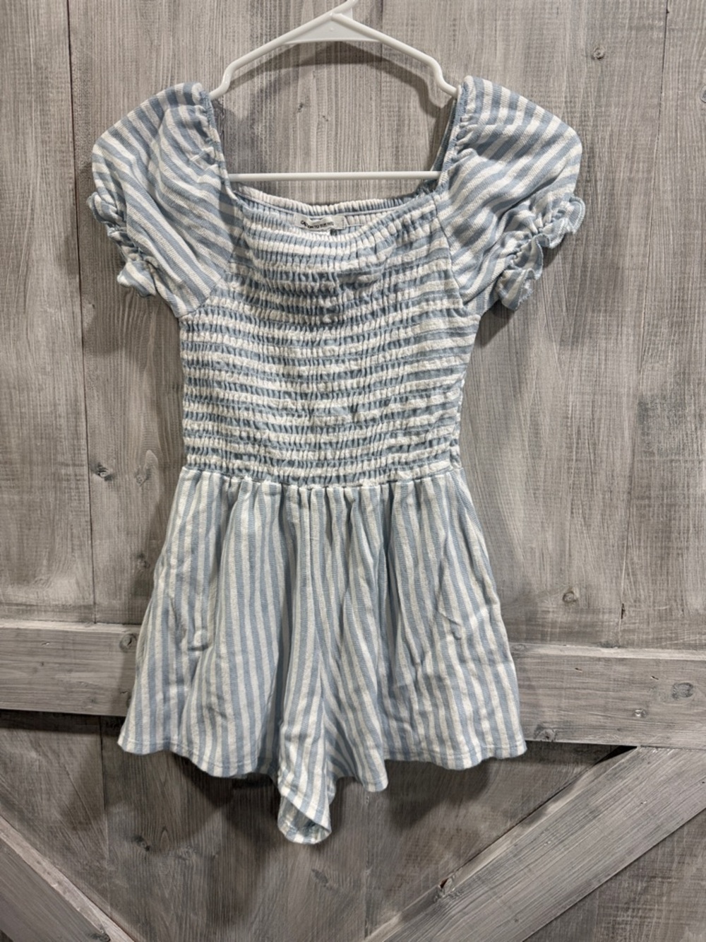 Caution To The Wind Light Blue & White Stripe Girls size 12 One-Piece Romper F1